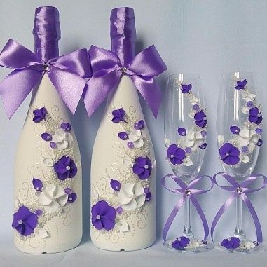 Свадебный набор фиолетово-белый с бисером